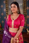 Abbaran_Pink Cotton Silk And Embroidery Foil V Neck Lehenga Set _at_Aza_Fashions