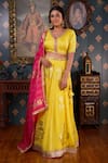 Buy_Abbaran_Yellow Cotton Silk And Embroidery Foil V Neck Lehenga Set _at_Aza_Fashions