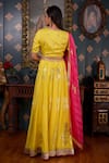 Shop_Abbaran_Yellow Cotton Silk And Embroidery Foil V Neck Lehenga Set _at_Aza_Fashions