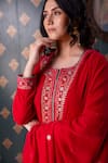 Abbaran_Pink Viscose Velvet Woven Floral Motifs Notched Straight Kurta Pant Set _at_Aza_Fashions