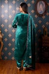 Shop_Abbaran_Green Viscose Velvet Embroidery Dori Notched Floral Kurta Pant Set _at_Aza_Fashions