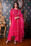 Buy_Abbaran_Pink Cotton Silk And Organza Embroidery Thread & Gota Patti Round Kurta Pant Set _at_Aza_Fashions