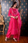 Abbaran_Pink Cotton Silk And Organza Embroidery Thread & Gota Patti Round Kurta Pant Set _Online_at_Aza_Fashions