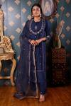 Buy_Abbaran_Blue Cotton Silk And Organza Thread & Gota Patti Round Kurta Pant Set _at_Aza_Fashions