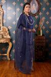 Abbaran_Blue Cotton Silk And Organza Thread & Gota Patti Round Kurta Pant Set _Online_at_Aza_Fashions