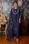 Buy_Abbaran_Blue Cotton Silk And Organza Thread & Gota Patti Round Kurta Pant Set _Online_at_Aza_Fashions