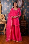 Buy_Abbaran_Pink Cotton Silk And Organza Embroidery Thread & Gota Patti Kurta Gharara Set _at_Aza_Fashions