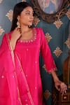 Abbaran_Pink Cotton Silk And Organza Embroidery Thread & Gota Patti Kurta Gharara Set _at_Aza_Fashions