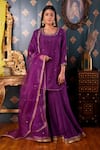 Buy_Abbaran_Purple Cotton Silk And Organza Embroidery Thread & Gota Patti Kurta Gharara Set _at_Aza_Fashions