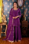 Buy_Abbaran_Purple Cotton Silk And Organza Embroidery Thread & Gota Patti Kurta Gharara Set _Online_at_Aza_Fashions