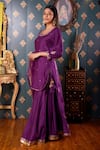 Shop_Abbaran_Purple Cotton Silk And Organza Embroidery Thread & Gota Patti Kurta Gharara Set _Online_at_Aza_Fashions