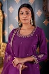 Abbaran_Purple Cotton Silk And Organza Embroidery Thread & Gota Patti Kurta Gharara Set _at_Aza_Fashions