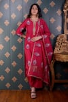 Buy_Abbaran_Magenta Kurta Maheshwari Block Notched Pant Set _at_Aza_Fashions