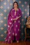 Buy_Abbaran_Purple Kurta Maheshwari Block Notched Pant Set _at_Aza_Fashions