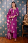 Buy_Abbaran_Purple Kurta Maheshwari Block Notched Pant Set _Online_at_Aza_Fashions