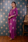 Shop_Abbaran_Purple Kurta Maheshwari Block Notched Pant Set _Online_at_Aza_Fashions