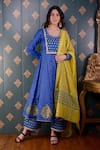 Abbaran_Blue Anarkali Banarasi Chanderi And Embroidery Foil Round Palazzo Set _Online_at_Aza_Fashions