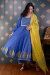 Buy_Abbaran_Blue Anarkali Banarasi Chanderi And Embroidery Foil Round Palazzo Set _Online_at_Aza_Fashions