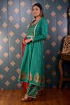 Shop_Abbaran_Green Anarkali Banarasi , Pant Cotton Satin And Dupatta Set _Online_at_Aza_Fashions