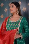 Abbaran_Green Anarkali Banarasi , Pant Cotton Satin And Dupatta Set _at_Aza_Fashions