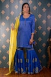 Buy_Abbaran_Blue Kurta Banarasi Chanderi Foil Round Sharara Set _at_Aza_Fashions