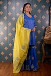 Abbaran_Blue Kurta Banarasi Chanderi Foil Round Sharara Set _Online_at_Aza_Fashions