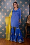 Buy_Abbaran_Blue Kurta Banarasi Chanderi Foil Round Sharara Set _Online_at_Aza_Fashions