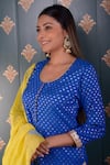 Abbaran_Blue Kurta Banarasi Chanderi Foil Round Sharara Set _at_Aza_Fashions