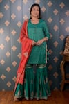 Buy_Abbaran_Green Kurta Banarasi Chanderi Foil Round Sharara Set _at_Aza_Fashions