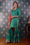 Shop_Abbaran_Green Kurta Banarasi Chanderi Foil Round Sharara Set _Online_at_Aza_Fashions