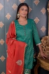 Abbaran_Green Kurta Banarasi Chanderi Foil Round Sharara Set _at_Aza_Fashions