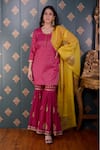 Buy_Abbaran_Magenta Kurta Banarasi Chanderi Foil Round Sharara Set _at_Aza_Fashions