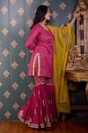 Abbaran_Magenta Kurta Banarasi Chanderi Foil Round Sharara Set _Online_at_Aza_Fashions