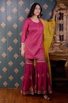 Buy_Abbaran_Magenta Kurta Banarasi Chanderi Foil Round Sharara Set _Online_at_Aza_Fashions