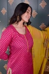 Abbaran_Magenta Kurta Banarasi Chanderi Foil Round Sharara Set _at_Aza_Fashions