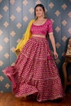 Buy_Abbaran_Pink Lehenga Cotton Silk And Embroidery Block & Mirror Round Set _Online_at_Aza_Fashions