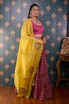 Shop_Abbaran_Pink Lehenga Cotton Silk And Embroidery Block & Mirror Round Set _Online_at_Aza_Fashions