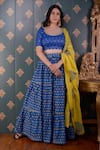 Buy_Abbaran_Blue Lehenga Cotton Silk And Embroidery Block & Mirror Set _at_Aza_Fashions