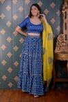 Abbaran_Blue Lehenga Cotton Silk And Embroidery Block & Mirror Set _Online_at_Aza_Fashions