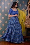 Buy_Abbaran_Blue Lehenga Cotton Silk And Embroidery Block & Mirror Set _Online_at_Aza_Fashions