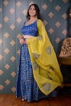 Shop_Abbaran_Blue Lehenga Cotton Silk And Embroidery Block & Mirror Set _Online_at_Aza_Fashions