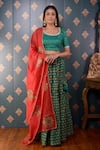 Buy_Abbaran_Green Lehenga Cotton Silk And Embroidery Block & Mirror Round Set _at_Aza_Fashions