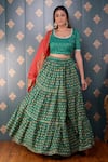 Buy_Abbaran_Green Lehenga Cotton Silk And Embroidery Block & Mirror Round Set _Online_at_Aza_Fashions