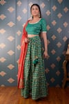 Shop_Abbaran_Green Lehenga Cotton Silk And Embroidery Block & Mirror Round Set _Online_at_Aza_Fashions