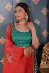 Abbaran_Green Lehenga Cotton Silk And Embroidery Block & Mirror Round Set _at_Aza_Fashions