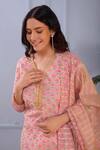 Abbaran_Pink Kurta- Silkpant- Satindupatta- Silk Block Print Set _at_Aza_Fashions