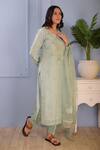 Abbaran_Green Kurta- Silkpant- Satindupatta- Organza Lucknowi Silk Set _Online_at_Aza_Fashions