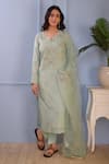 Buy_Abbaran_Green Kurta- Silkpant- Satindupatta- Organza Lucknowi Silk Set _Online_at_Aza_Fashions