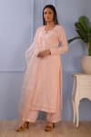 Shop_Abbaran_Pink Kurta- Silkpalazzo- Satindupatta- Organza Silk Set _Online_at_Aza_Fashions