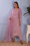 Buy_Abbaran_Purple Kurta- Silkpant- Satindupatta- Organza Lucknowi Silk Set _at_Aza_Fashions
